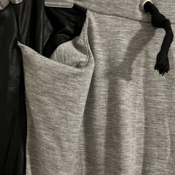 Gray sweatpants with vegan leather black accents - Picture 2 of 6